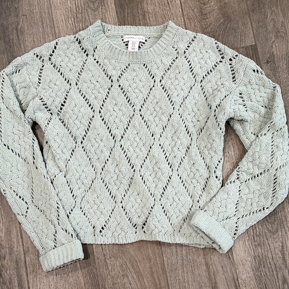 Sincerely Jules Light Soft Sage Diamond Knit Sweater